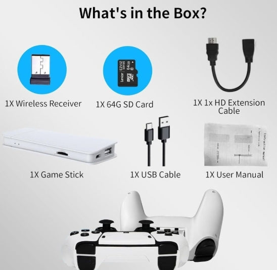 Wireless TV Game Stick Console With 2 Controllers 20000+ Games Plug Play