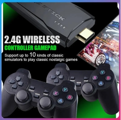 2.4G Double Wireless Controller Gamepad With 4K Ultra HD Game Stick- Black Universal Compatibility, Dual Wireless Controller Gamepads, Plug and Play