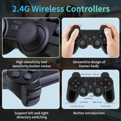 2.4G Double Wireless Controller Gamepad With 4K Ultra HD Game Stick- Black Universal Compatibility, Dual Wireless Controller Gamepads, Plug and Play